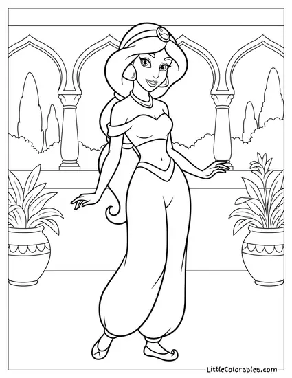 Princess Jasmine Wearing Her Red Outfit Coloring Page