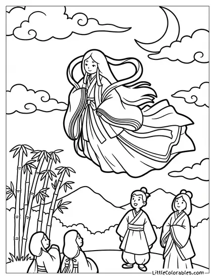 Princess Kaguya Returning to the Moon Coloring Page