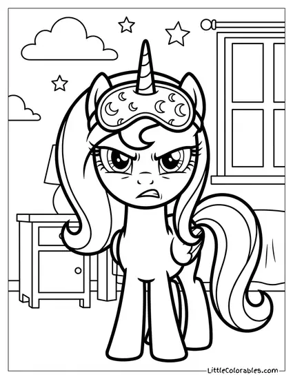 Princess Luna Looking Grumpy While Wearing a Sleep Mask My Little Pony Coloring Page
