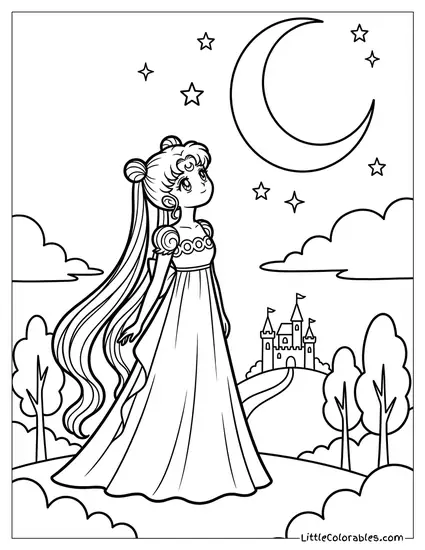 Princess Serenity Looking at the Moon Coloring Page