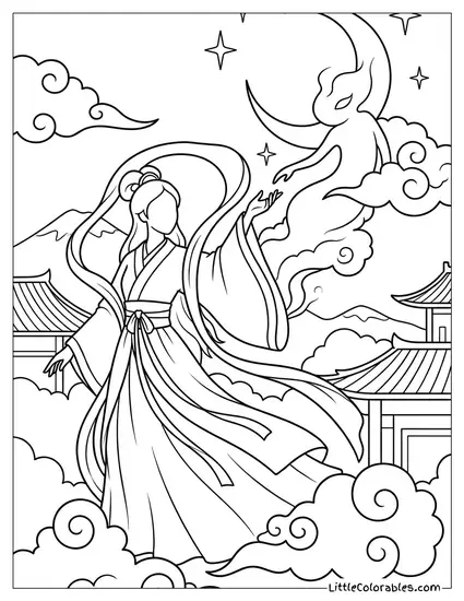 Princess Yue Turning into the Moon Spirit Coloring Page