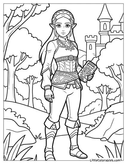Princess Zelda in Her Breath of the Wild Outfit Coloring Page