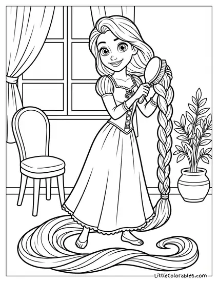 Rapunzel Brushing Her Long Hair Coloring Page