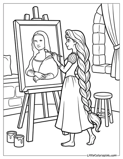 Rapunzel Painting the Mona Lisa Coloring Page