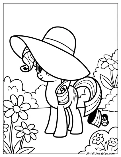 Rarity Modeling a Massive Floppy Sun Hat That Almost Covers Her Eyes My Little Pony Coloring Page