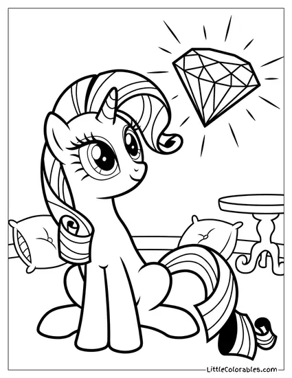 Rarity Sitting Wide-Eyed Admiring a Sparkling Oversized Diamond My Little Pony Coloring Page