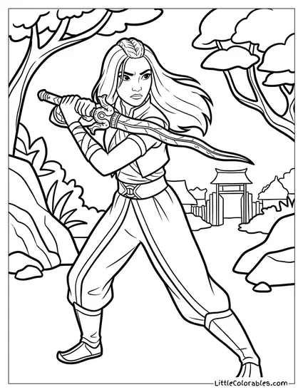 Raya Holding Her Sword Looking Fierce Coloring Page