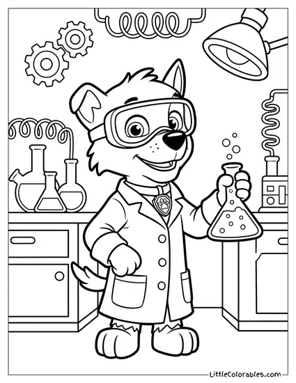 Rocky Dressed as a Mad Scientist PAW Patrol Coloring Page
