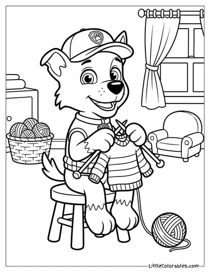Rocky Knitting a Sweater PAW Patrol Coloring Page