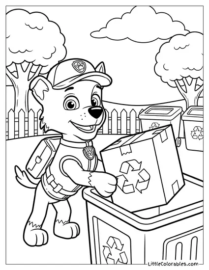 Rocky Recycling a Box PAW Patrol Coloring Page