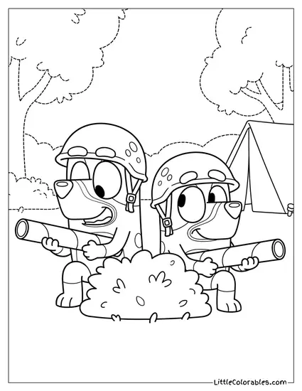 Rusty Playing Army Bluey Coloring Page