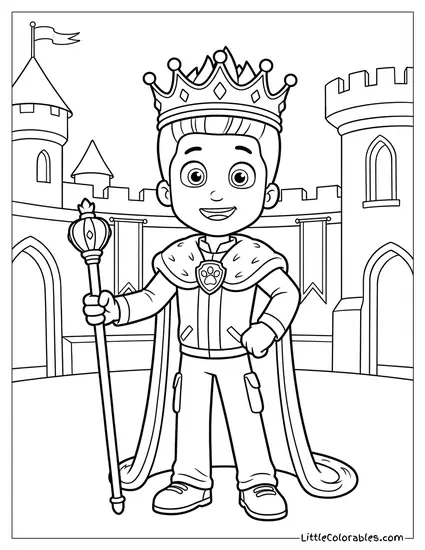 Ryder Dressed as a King PAW Patrol Coloring Page