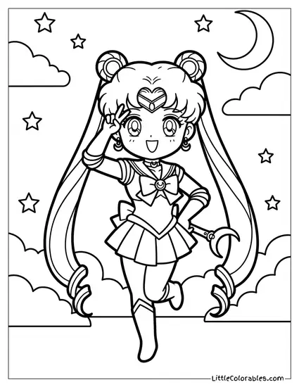 Sailor Moon Posing with Her Wand Coloring Page