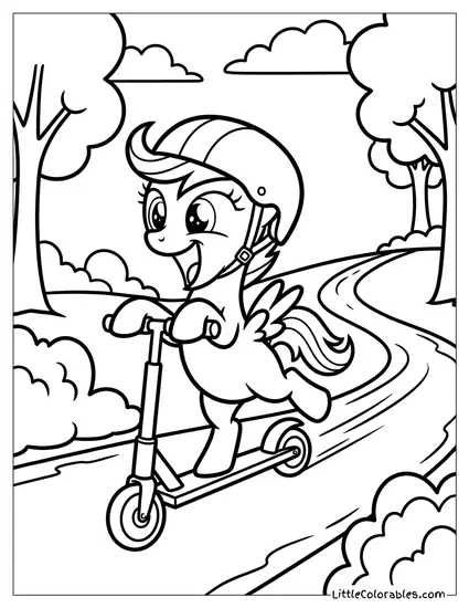 Scootaloo Zooming By on Her Scooter Looking Excited My Little Pony Coloring Page