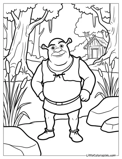 Shrek Standing in His Swamp Coloring Page