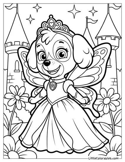 Skye Dressed as a Fairy Princess PAW Patrol Coloring Page