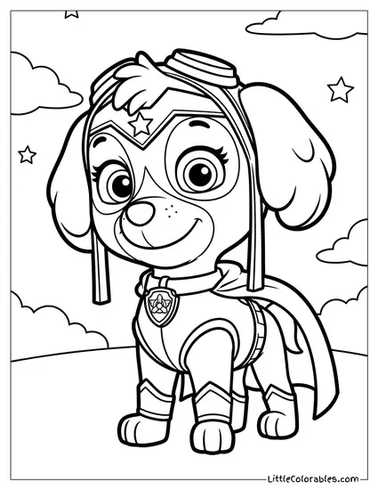 Skye Dressed as Wonder Woman PAW Patrol Coloring Page