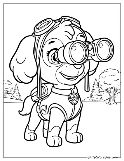 Skye Looking Through Binoculars PAW Patrol Coloring Page