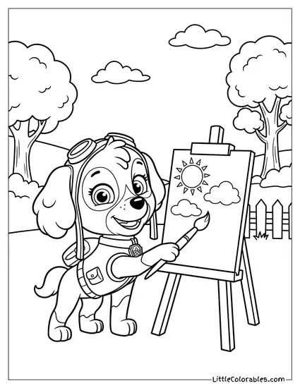 Skye Painting a Picture of the Sky PAW Patrol Coloring Page