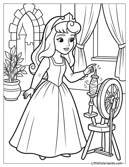 Sleeping Beauty Aurora Pricking Her Finger Coloring Page