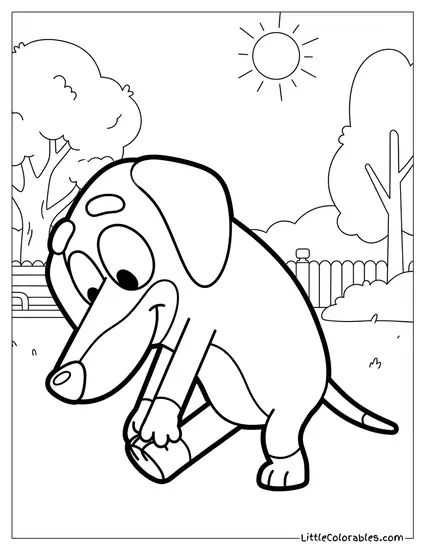 Snickers Trying to Touch His Toes Bluey Coloring Page