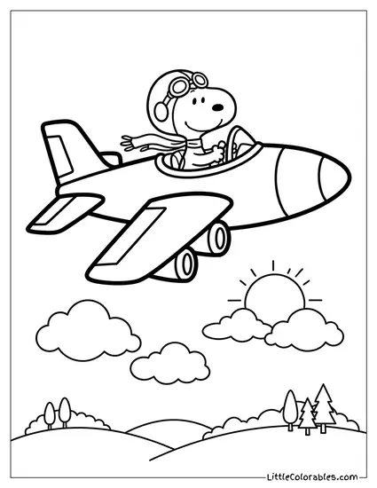 Snoopy Flying a Fighter Jet Coloring Page
