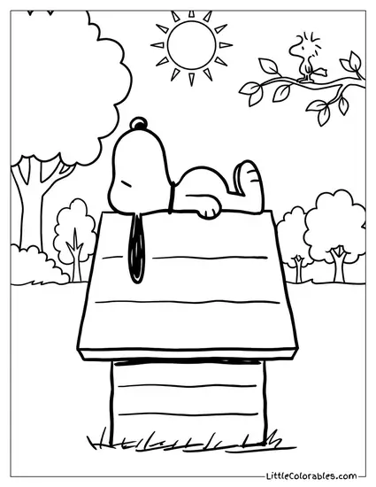 Snoopy Sleeping on His Doghouse Coloring Page