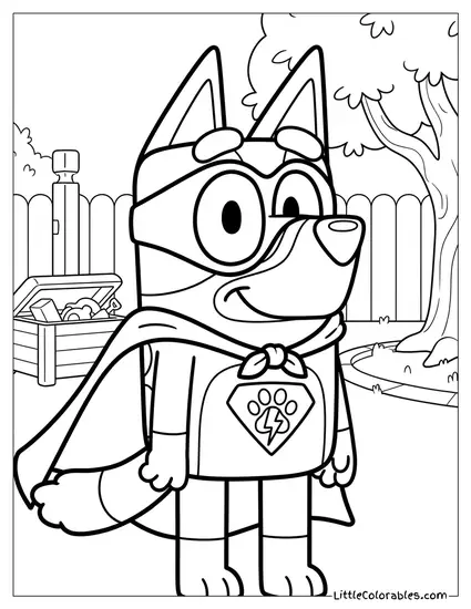 Socks Dressed as a Superhero Bluey Coloring Page
