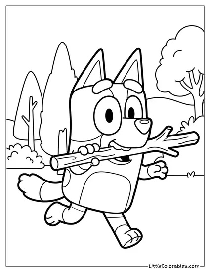 Socks Playing Fetch with a Stick Bluey Coloring Page