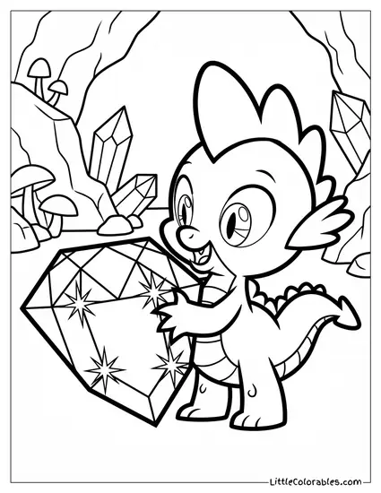 Spike Hugging a Giant Sparkly Ruby That Is Almost as Big as He Is My Little Pony Coloring Page