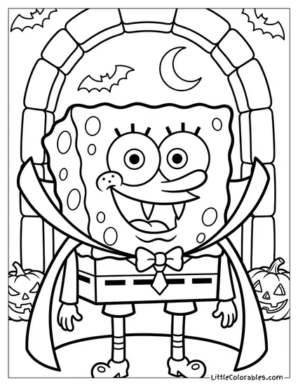 Spongebob Dressed as a Fancy Vampire Coloring Page