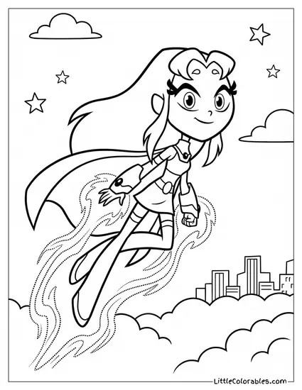 Starfire Flying with Green Energy Coloring Page