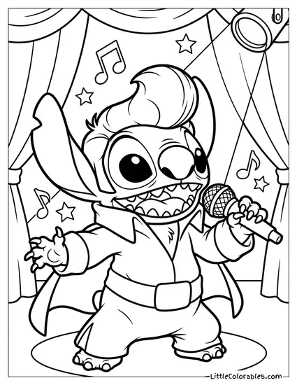 Stitch Dressed as Elvis Presley Singing Coloring Page