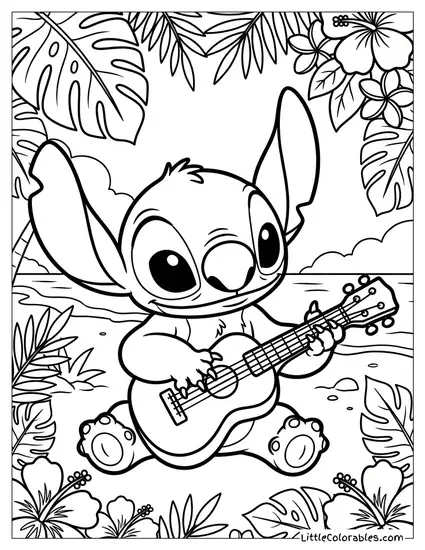 Stitch Playing the Ukulele Coloring Page