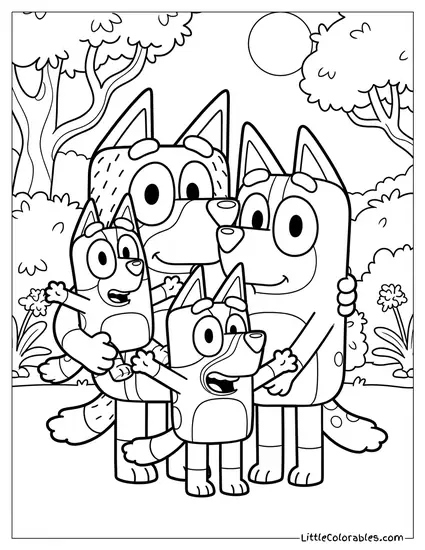 The Heeler Family Hugging Together Bluey Coloring Page
