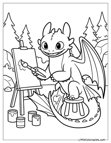 Toothless Painting with His Tail Coloring Page