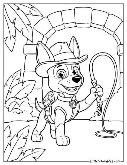 Tracker Dressed as Indiana Jones PAW Patrol Coloring Page