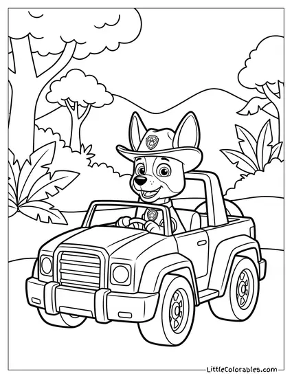 Tracker Driving His Jeep PAW Patrol Coloring Page