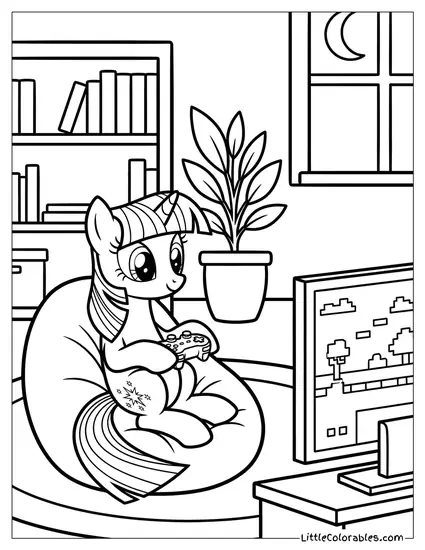 Twilight Sparkle Playing Video Games Coloring Page