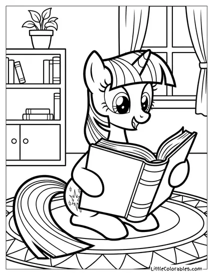 Twilight Sparkle Reading a Book Coloring Page