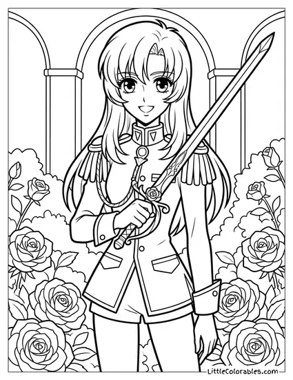 Utena Tenjou Holding the Rose Crest Sword Coloring Page