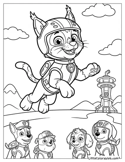 Wild Cat the Stunt Cat Jumping PAW Patrol Coloring Page