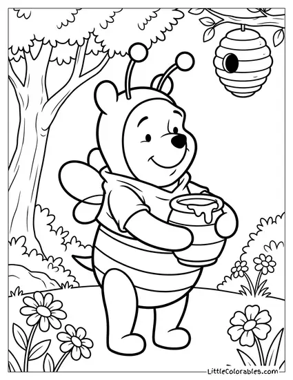 Winnie the Pooh Dressed as a Bee Coloring Page