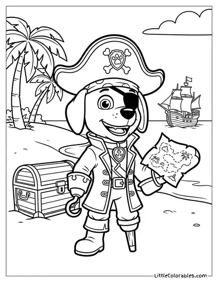 Zuma Dressed as a Pirate Captain PAW Patrol Coloring Page