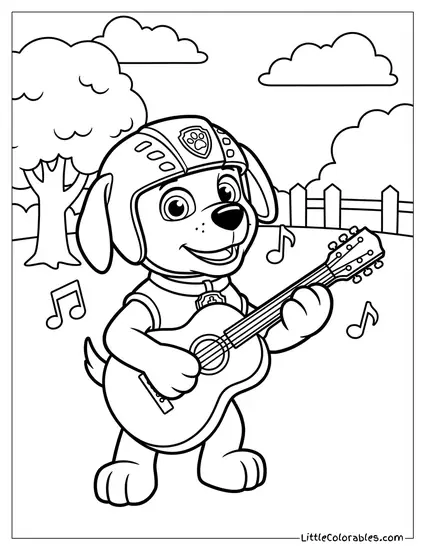 Zuma Playing the Guitar PAW Patrol Coloring Page
