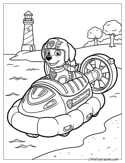 Zuma Riding His Hovercraft PAW Patrol Coloring Page