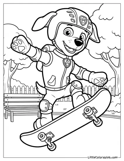 Zuma Skateboarding Doing a Kickflip PAW Patrol Coloring Page