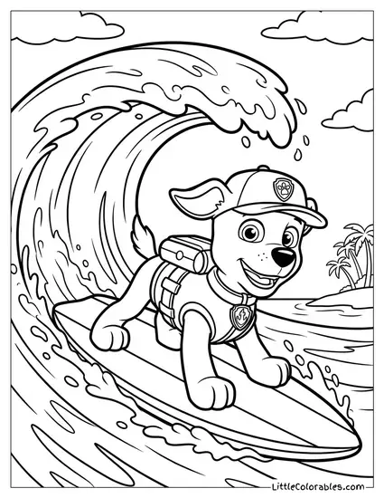 Zuma Surfing on a Wave PAW Patrol Coloring Page