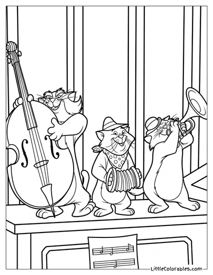 Alley Cats Playing Musical Instruments Coloring Page
