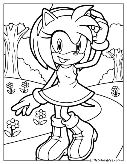 Amy Rose Adjusting Her Headband Coloring Page